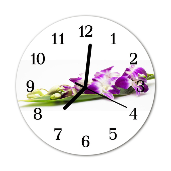 Glass Wall Clock Flowers flowers purple