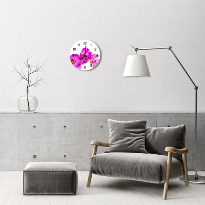 Glass Wall Clock Orchid flowers pink