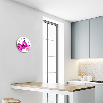 Glass Wall Clock Orchid flowers pink