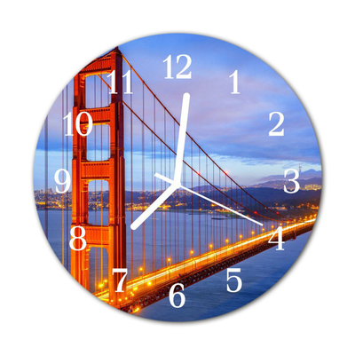 Glass Wall Clock Golden Gate Architecture Red