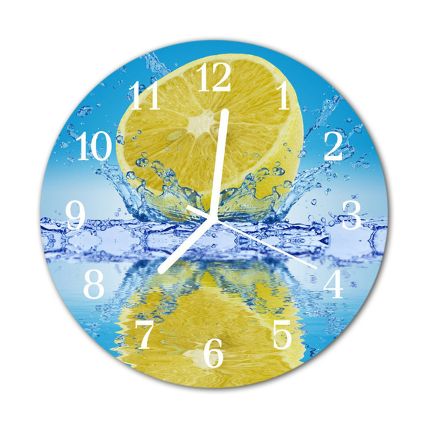 Glass Wall Clock Lemon Fruit Yellow