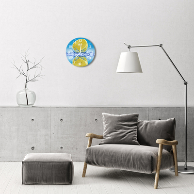 Glass Wall Clock Lemon Fruit Yellow