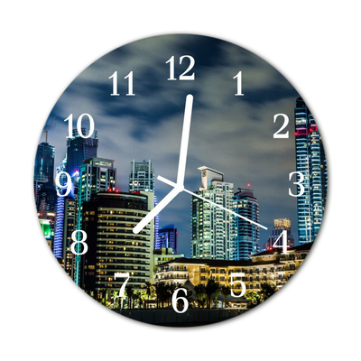 Glass Wall Clock City Night City Night Blue