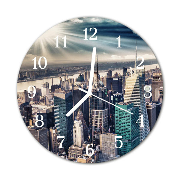 Glass Wall Clock City City Blue