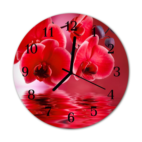 Glass Wall Clock Orchid flowers red