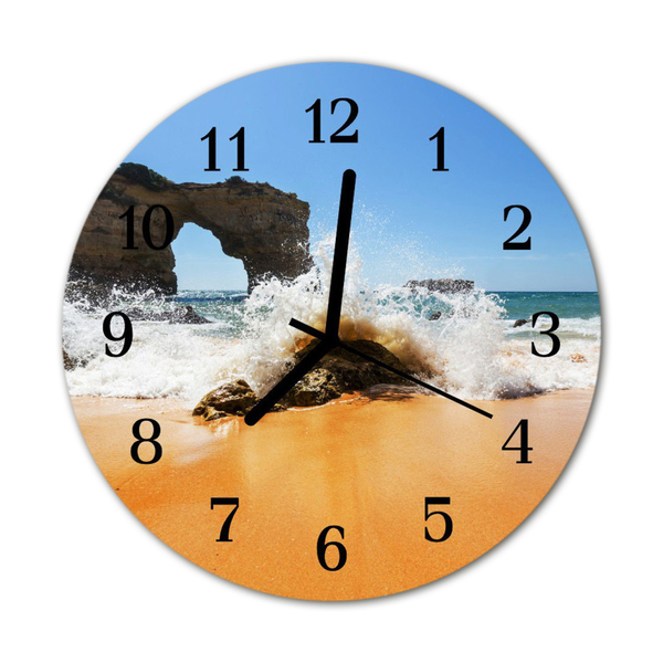 Glass Wall Clock Beach landscape brown