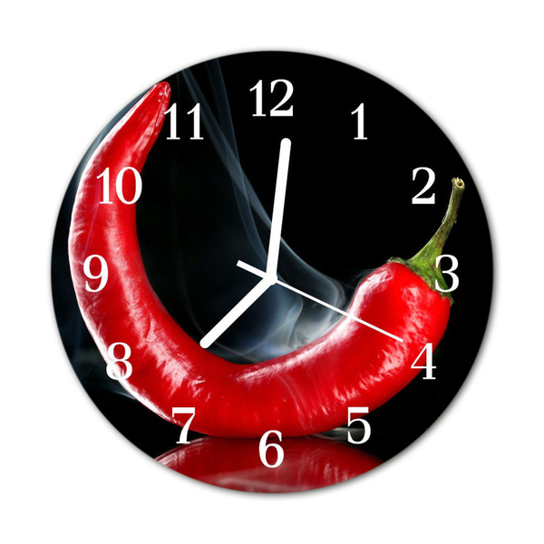 Glass Wall Clock Chili Pepper Chili Pepper Red