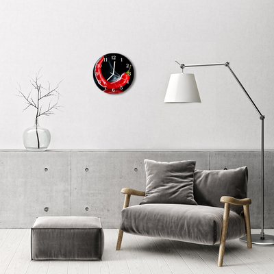 Glass Wall Clock Chili Pepper Chili Pepper Red