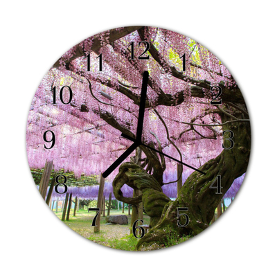 Glass Wall Clock Trees trees pink