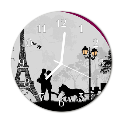 Glass Wall Clock Paris Love Cities Love Black