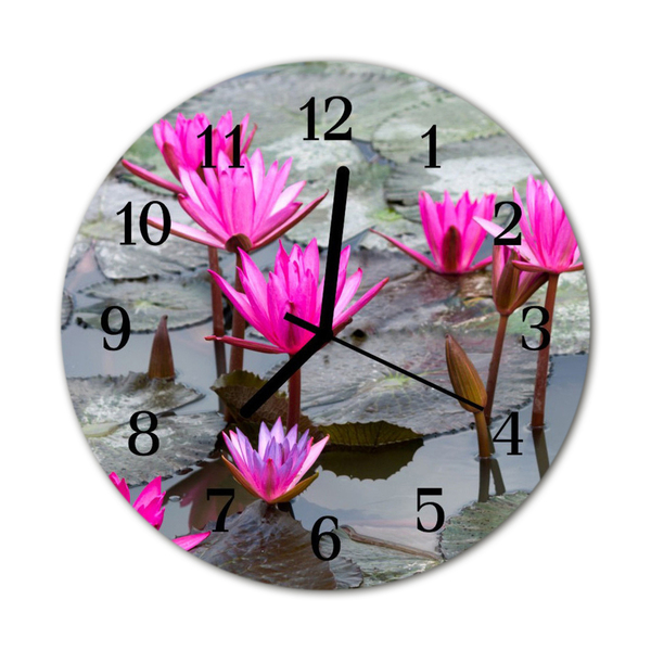 Glass Wall Clock Water lilies plants pink
