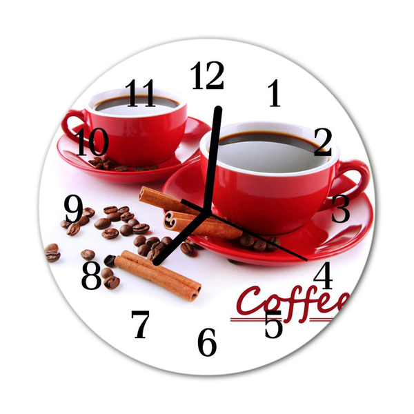 Glass Wall Clock Cup of coffee food and drinks red