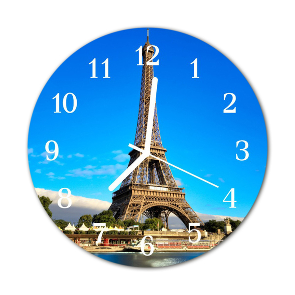 Glass Wall Clock Eiffel Tower Paris Architecture Cities Blue