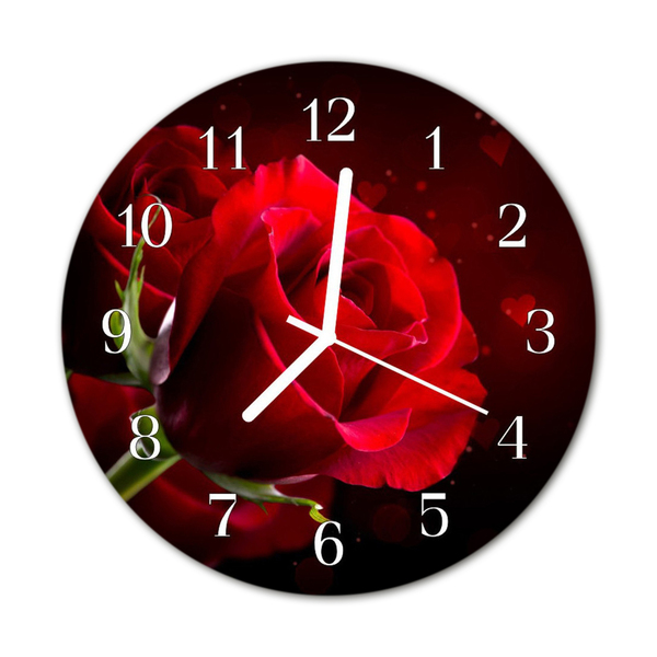 Glass Wall Clock Roses Flowers Red