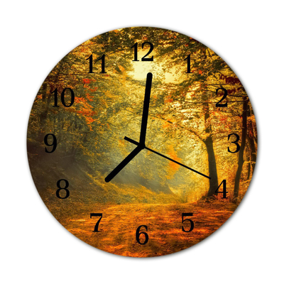 Glass Wall Clock Forest autumn forest autumn orange