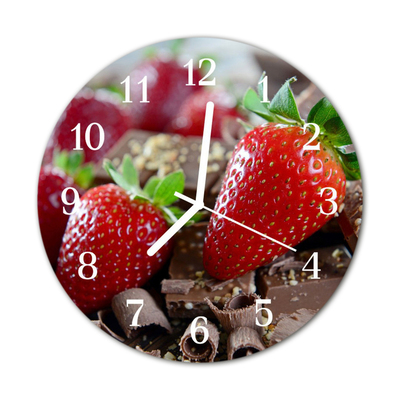 Glass Wall Clock Strawberries Fruit Red