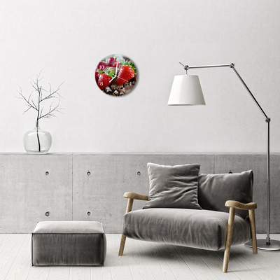 Glass Wall Clock Strawberries Fruit Red