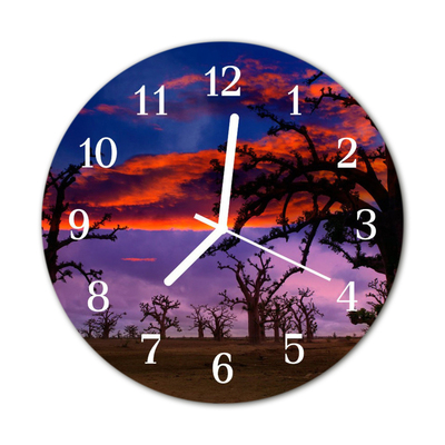 Glass Wall Clock Trees Trees Blue