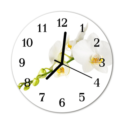 Glass Wall Clock Orchid flowers white