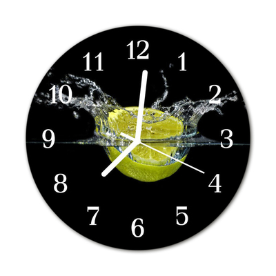 Glass Wall Clock Lemon Fruit Yellow