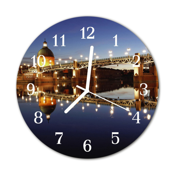 Glass Wall Clock River Bridge River Architecture Blue