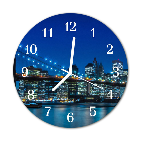 Glass Wall Clock Skyline Beverages Blue