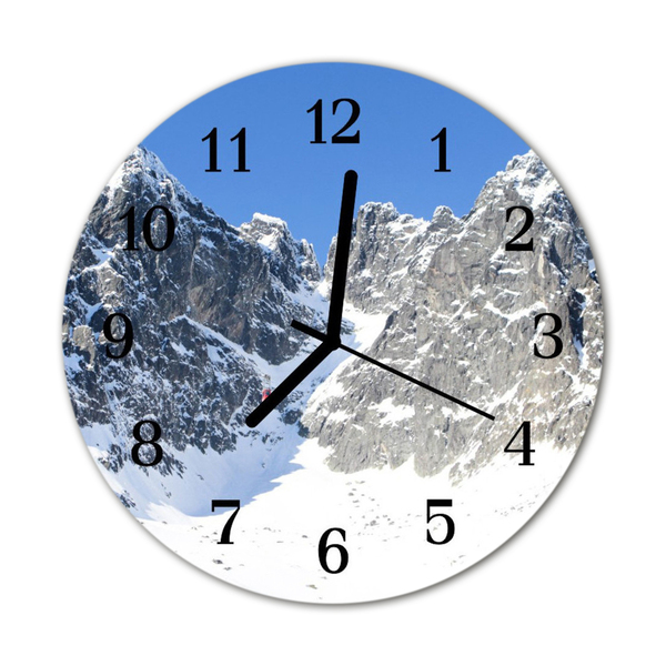 Glass Wall Clock Mountains winter mountains winter white