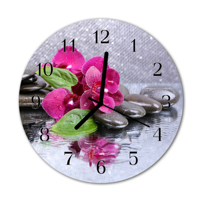 Glass Wall Clock Orchid flowers pink