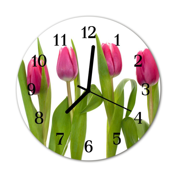 Glass Wall Clock Tulips plants pink