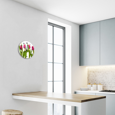 Glass Wall Clock Tulips plants pink