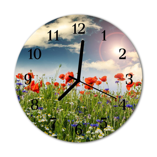 Glass Wall Clock Meadow landscape green