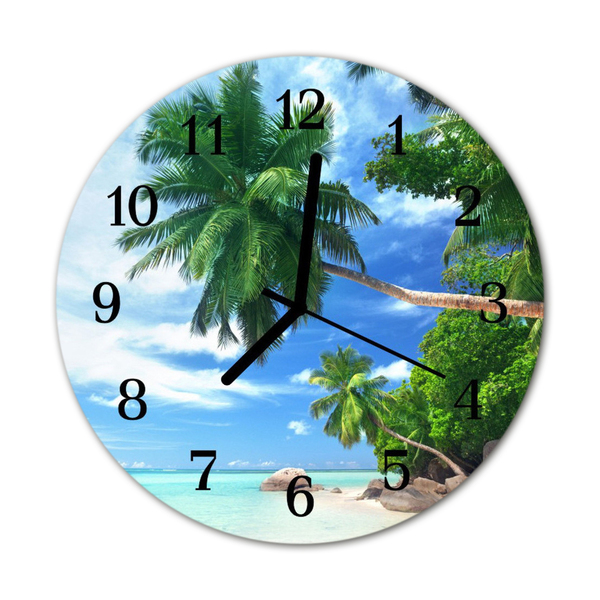 Glass Wall Clock Palm trees plants green