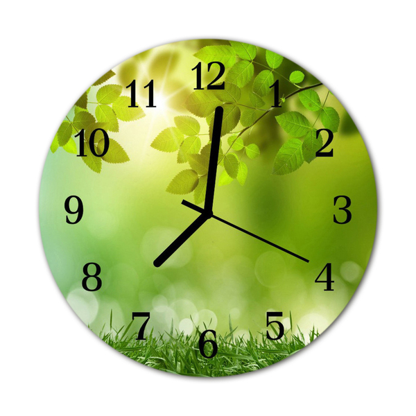 Glass Wall Clock Spring nature green