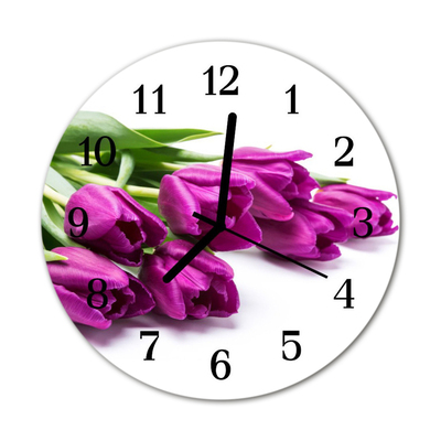 Glass Wall Clock Tulips plants purple