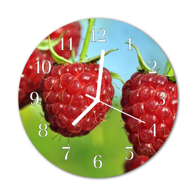 Glass Wall Clock Raspberries Fruit Red