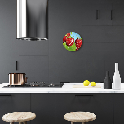 Glass Wall Clock Raspberries Fruit Red