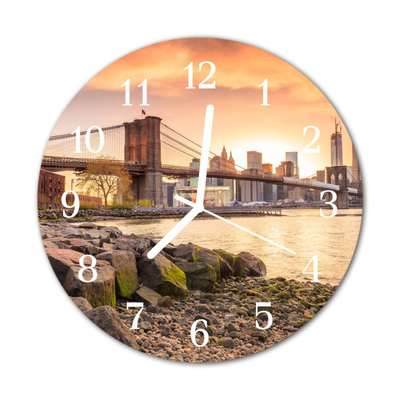 Glass Wall Clock Bridge City Architecture City Orange