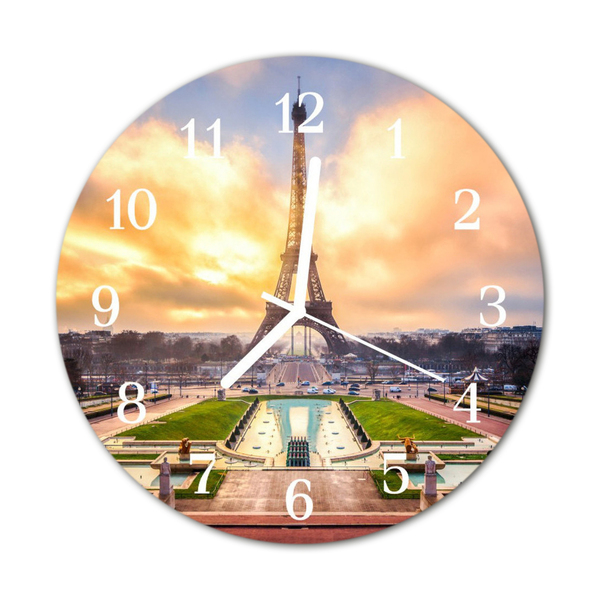 Glass Wall Clock Eiffel Tower Architecture Multi-Coloured