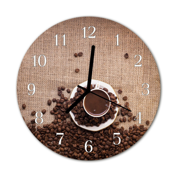 Glass Wall Clock Coffee Beans Food and Drinks Brown