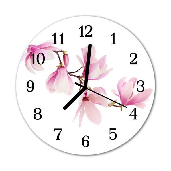 Glass Wall Clock Magnolia plants pink