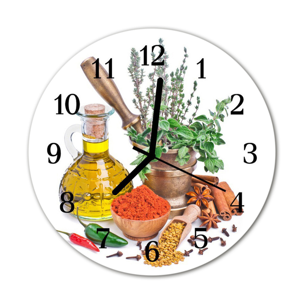 Glass Wall Clock Spices food and drinks multi-coloured