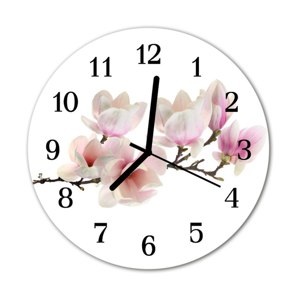 Glass Wall Clock Magnolia plants pink