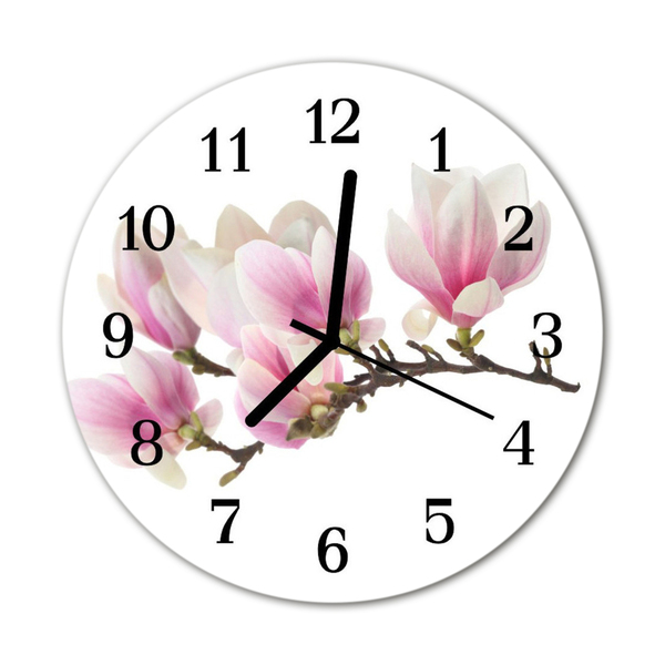 Glass Wall Clock Magnolia plants pink