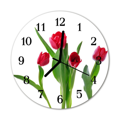 Glass Wall Clock Tulips plants green