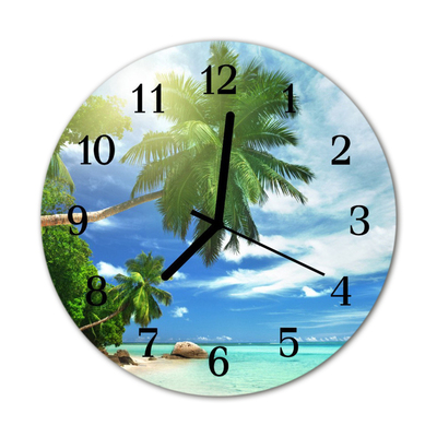 Glass Wall Clock Palm trees island plants landscape multi-coloured