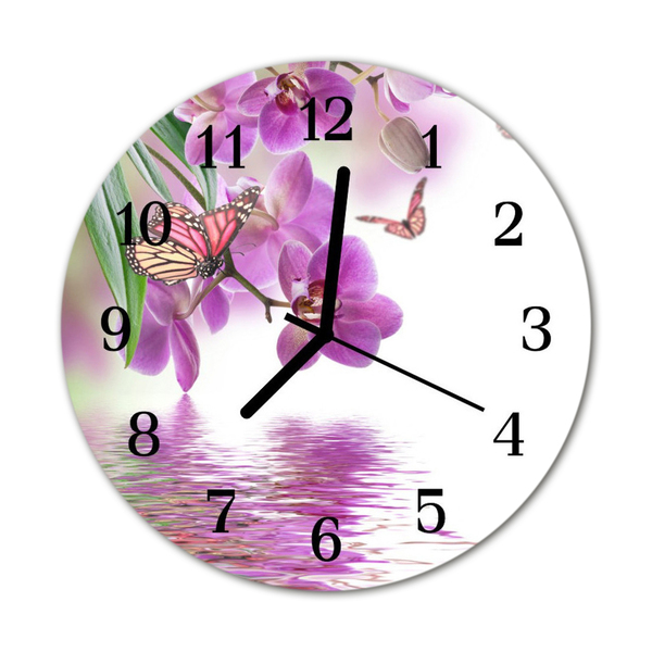 Glass Wall Clock Butterflies animals purple