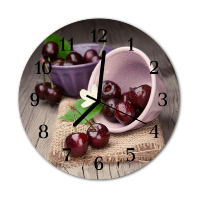 Glass Wall Clock Cherries cherries burgund