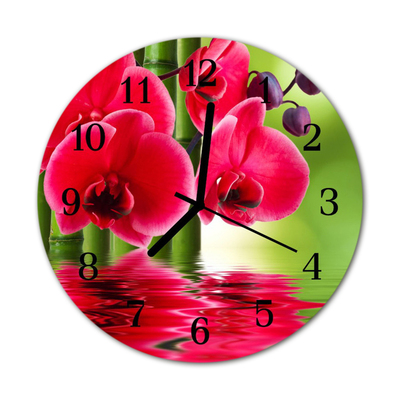 Glass Wall Clock Orchid nature red