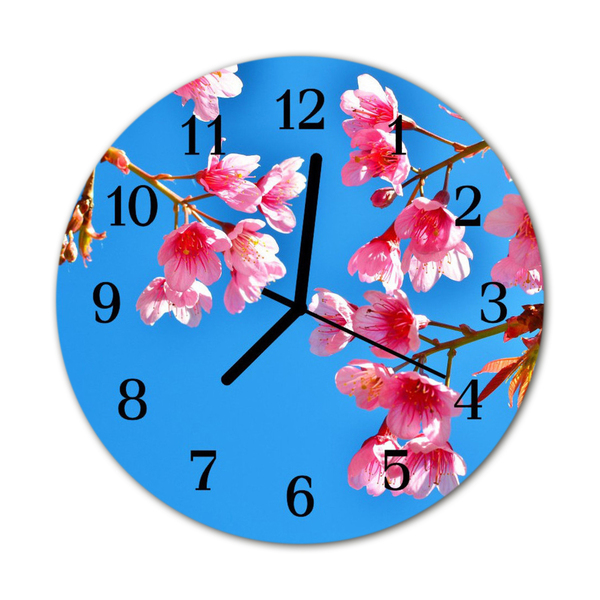 Glass Wall Clock Flowers flowers pink