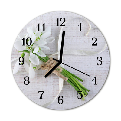 Glass Wall Clock Bunch of flowers flowers white